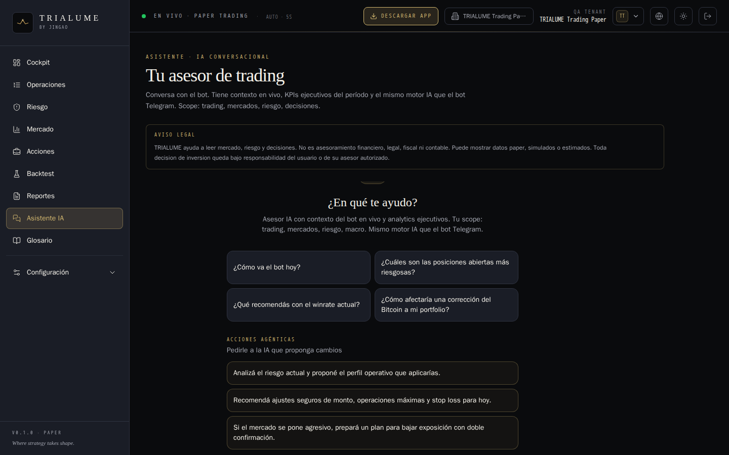 TRIALUME AI assistant with guided prompts